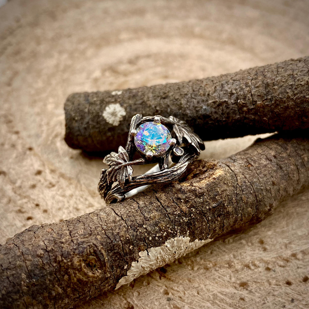 Zircon Sterling Silver Maple Leaf Ring
