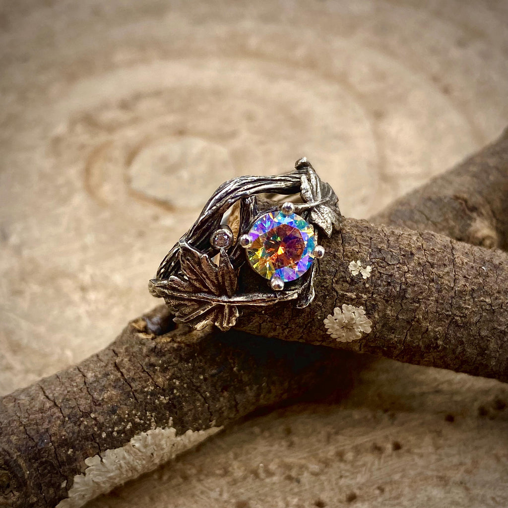 Zircon Sterling Silver Maple Leaf Ring
