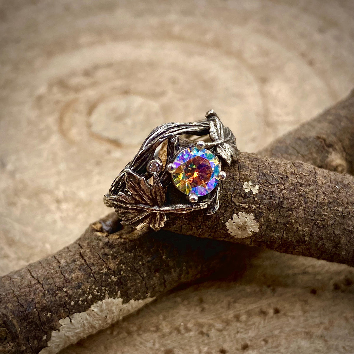 Zircon Sterling Silver Maple Leaf Ring