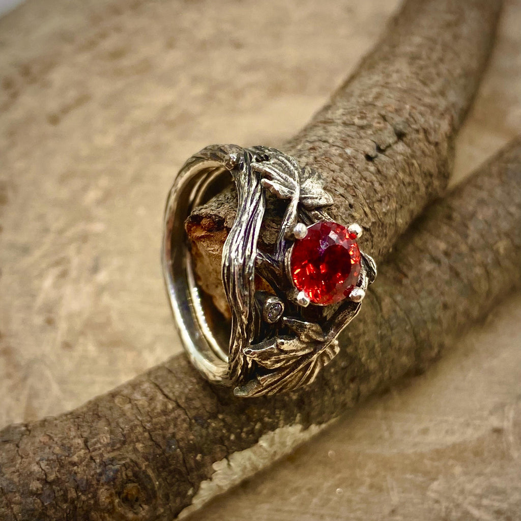 Padparadscha Sterling Silver Twig Ring