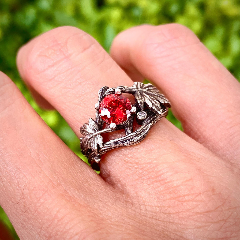 Padparadscha Sterling Silver Twig Ring