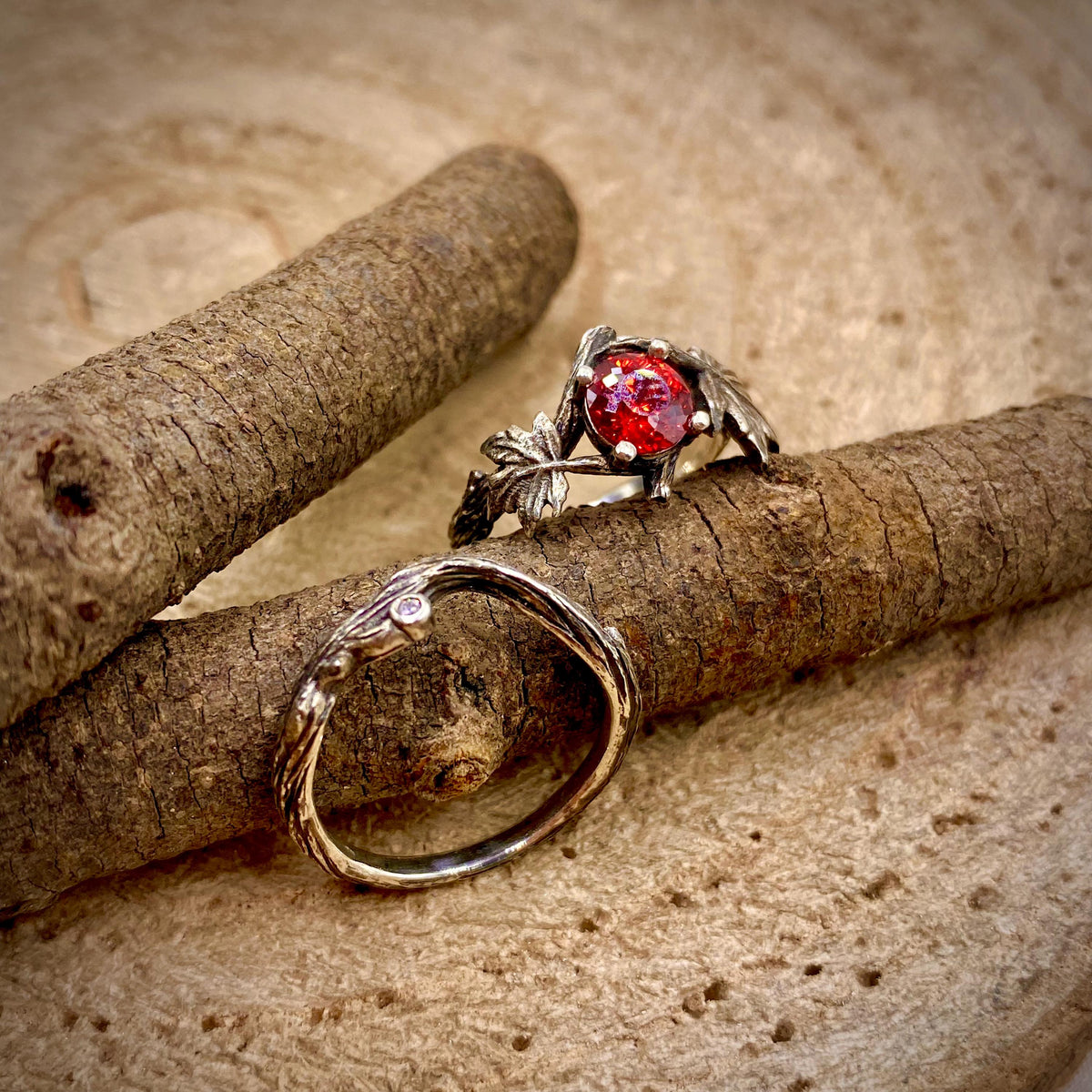Padparadscha Sterling Silver Twig Ring