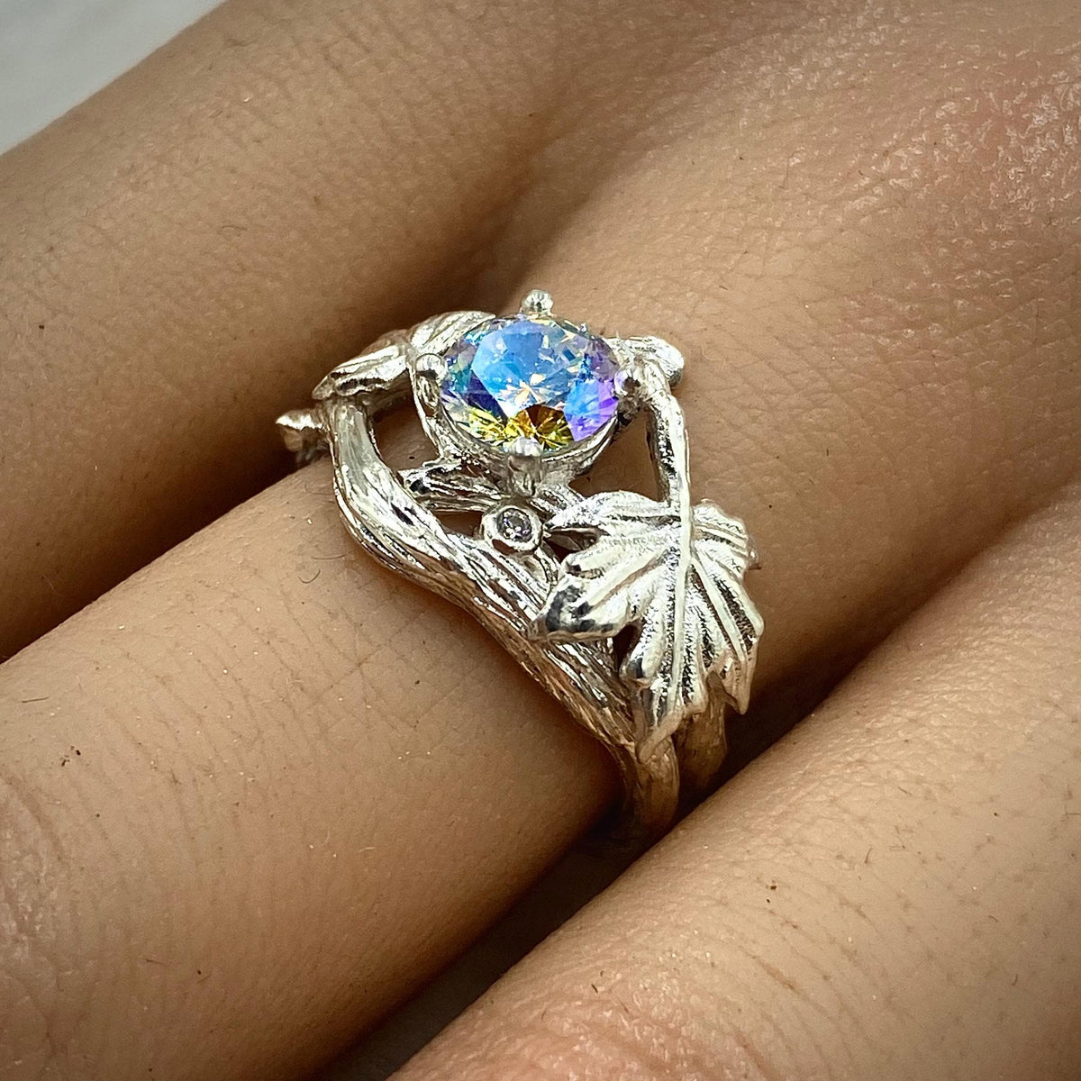 Zircon Sterling Silver Maple Leaf Ring Set