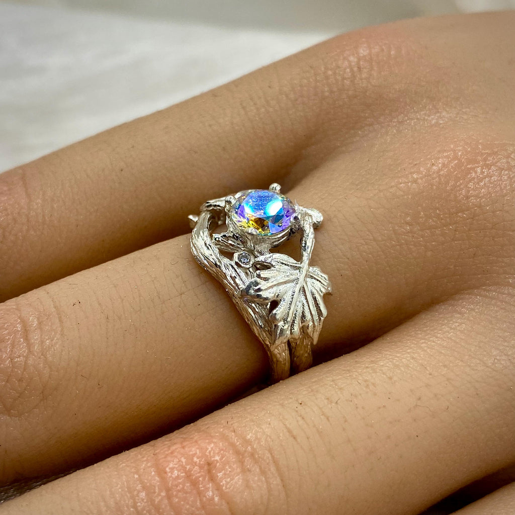 Zircon Sterling Silver Maple Leaf Ring Set