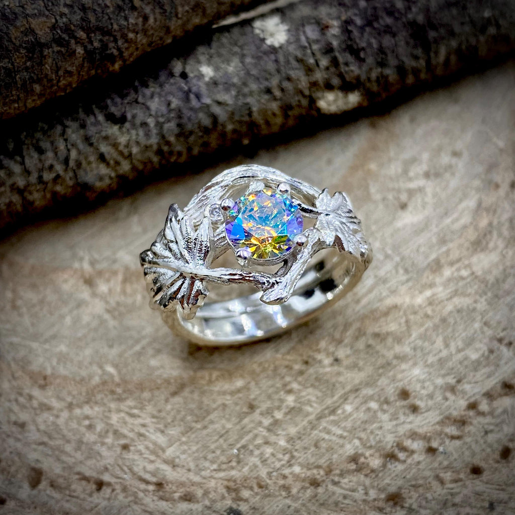 Zircon Sterling Silver Maple Leaf Ring Set