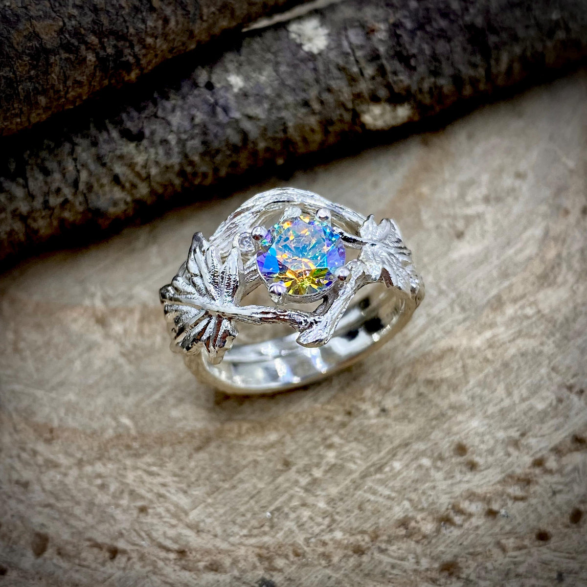 Zircon Sterling Silver Maple Leaf Ring Set