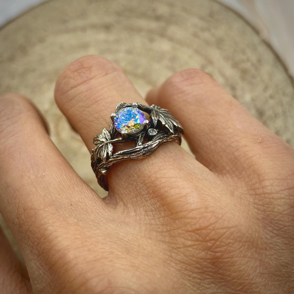 Zircon Sterling Silver Maple Leaf Ring