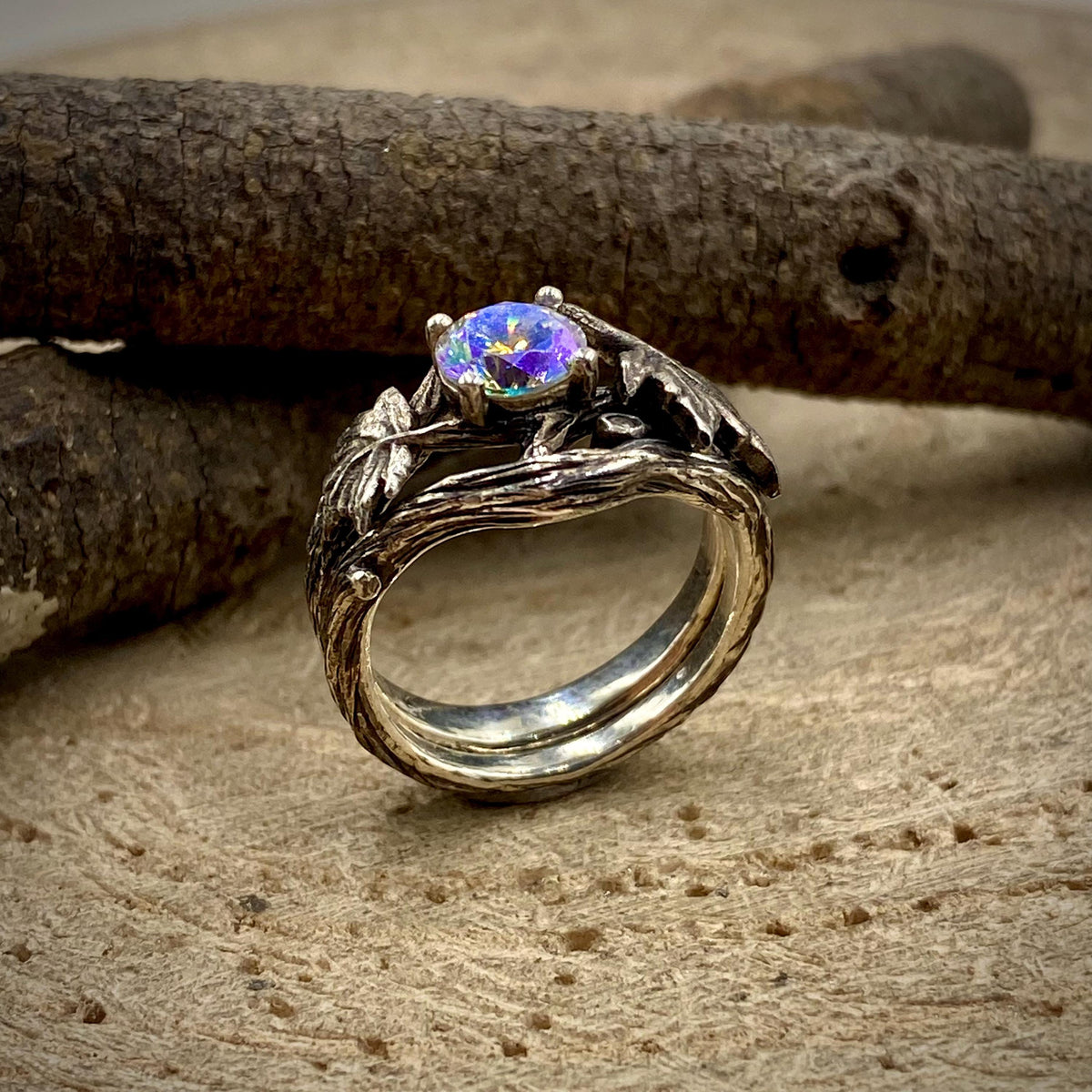 Zircon Sterling Silver Maple Leaf Ring