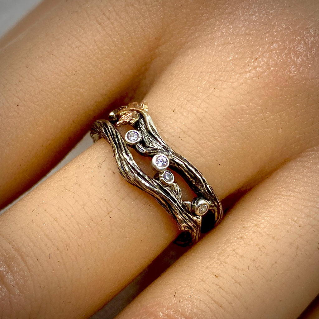 Zirconia Sterling Silver Maple Leaf Ring