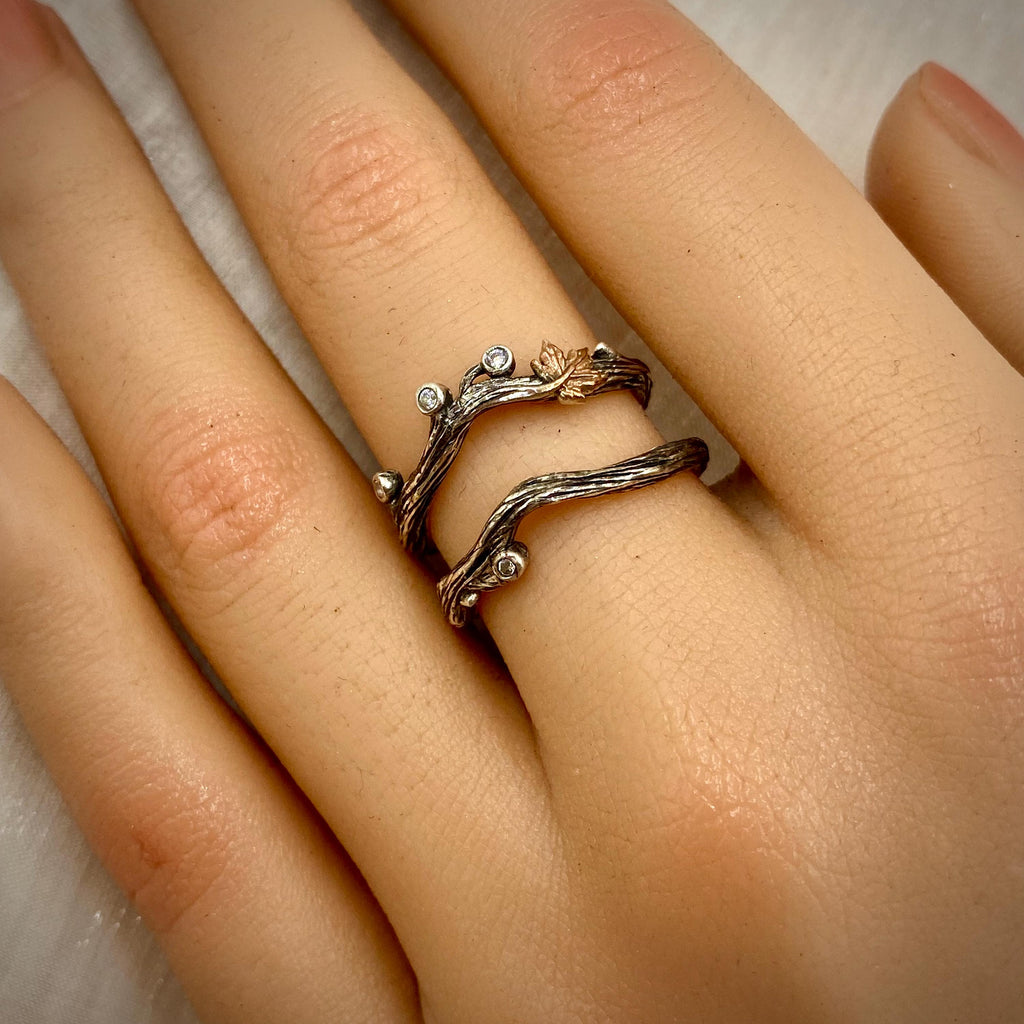 Zirconia Sterling Silver Maple Leaf Ring