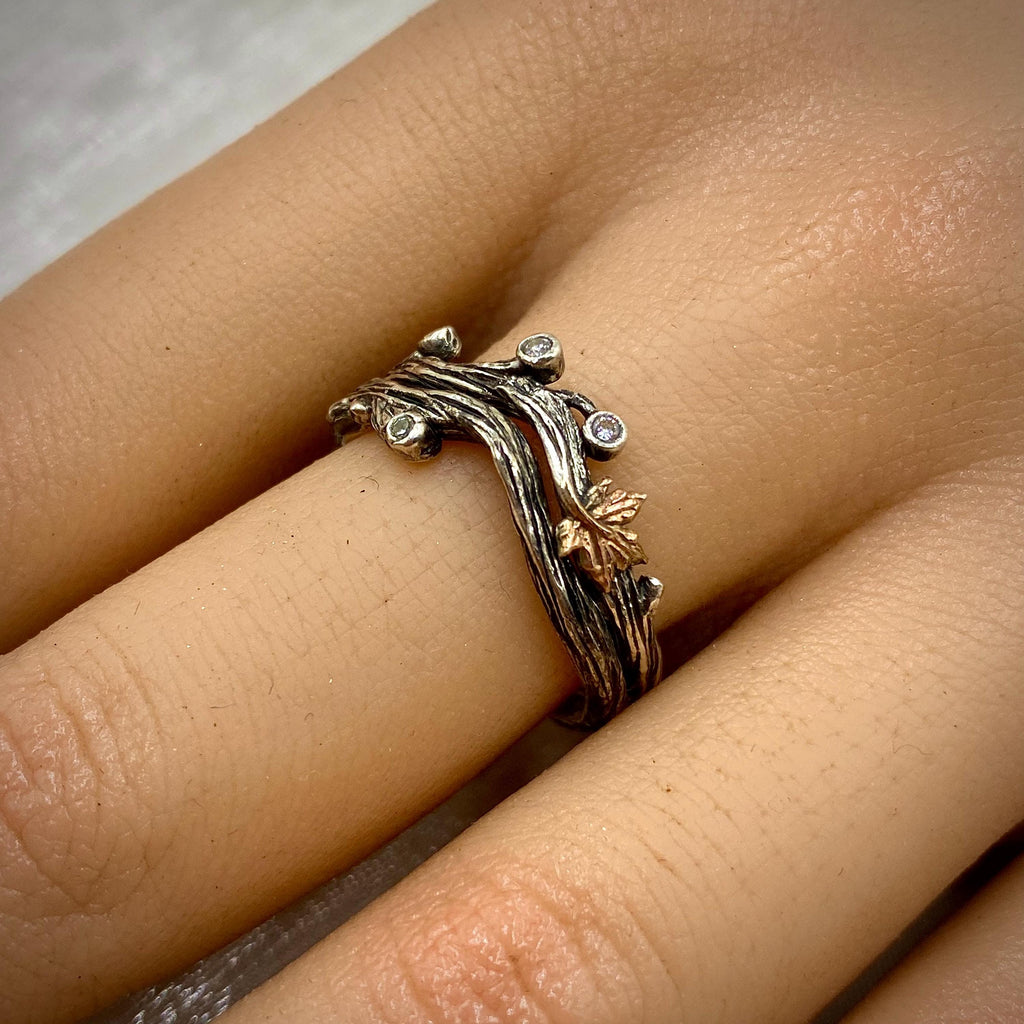 Zirconia Sterling Silver Maple Leaf Ring