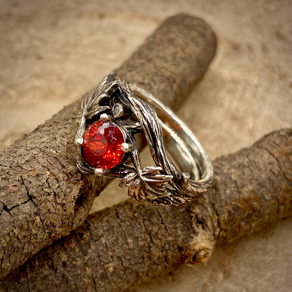 Padparadscha Sterling Silver Twig Ring