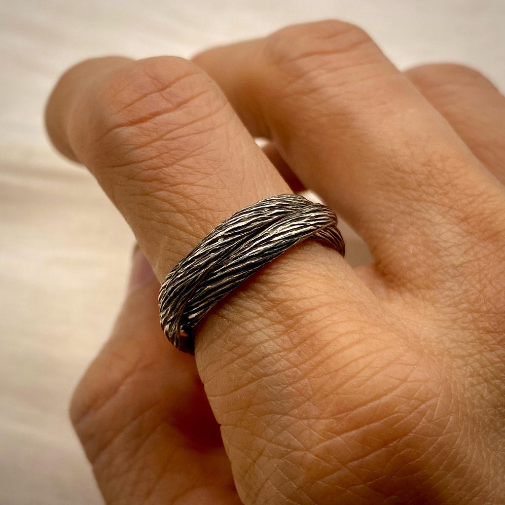 Moss Agate Sterling Silver Twig Ring Set