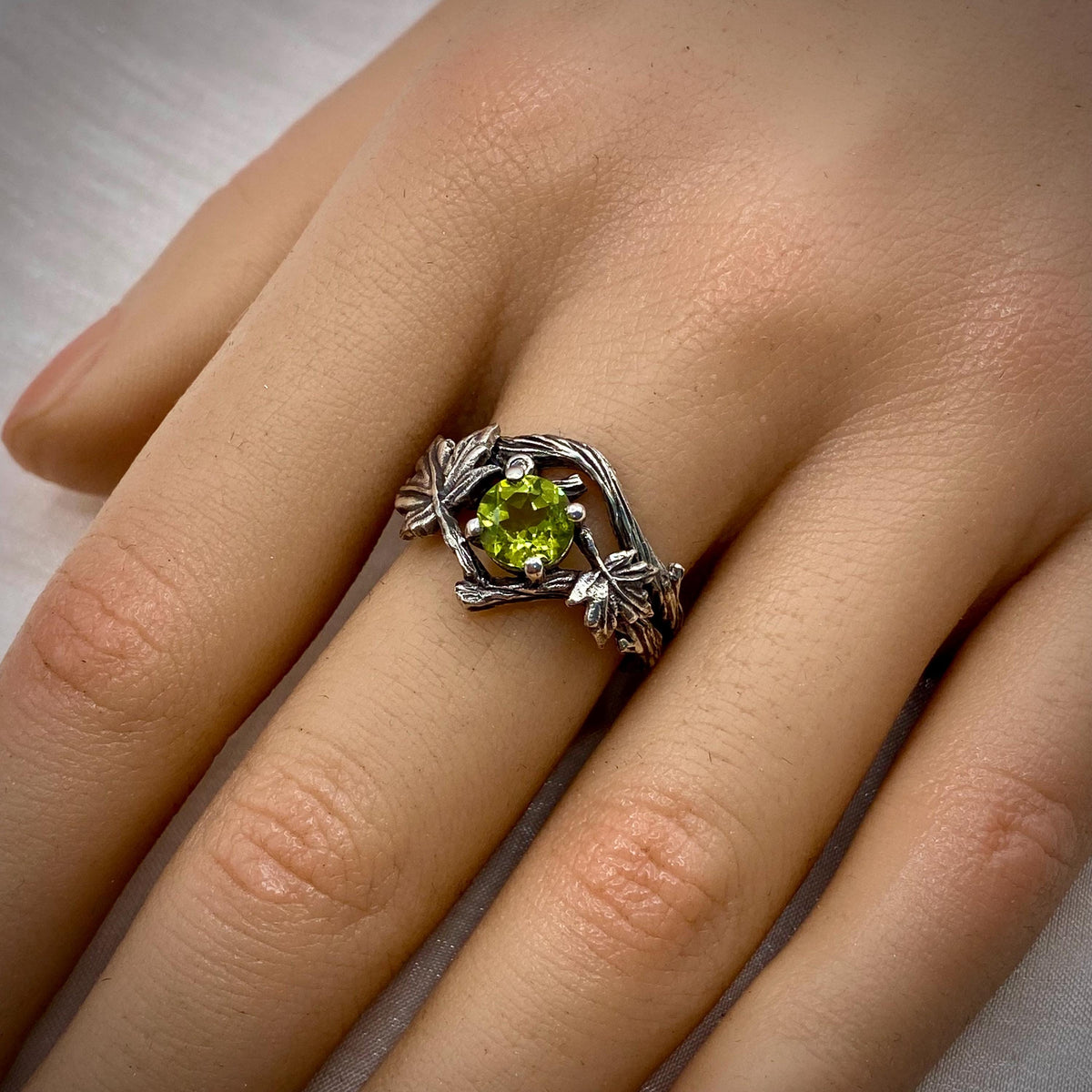 Peridot Sterling Silver Maple Leaf Ring