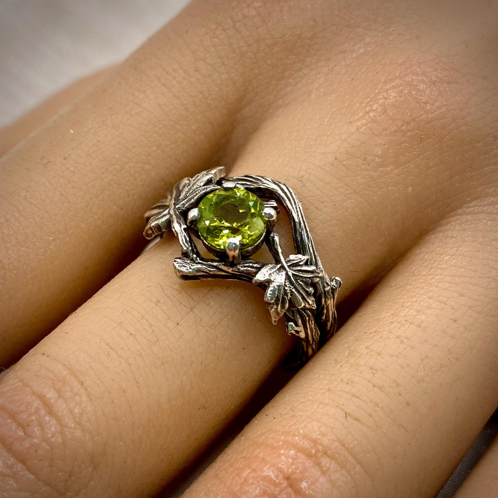 Peridot Sterling Silver Maple Leaf Ring