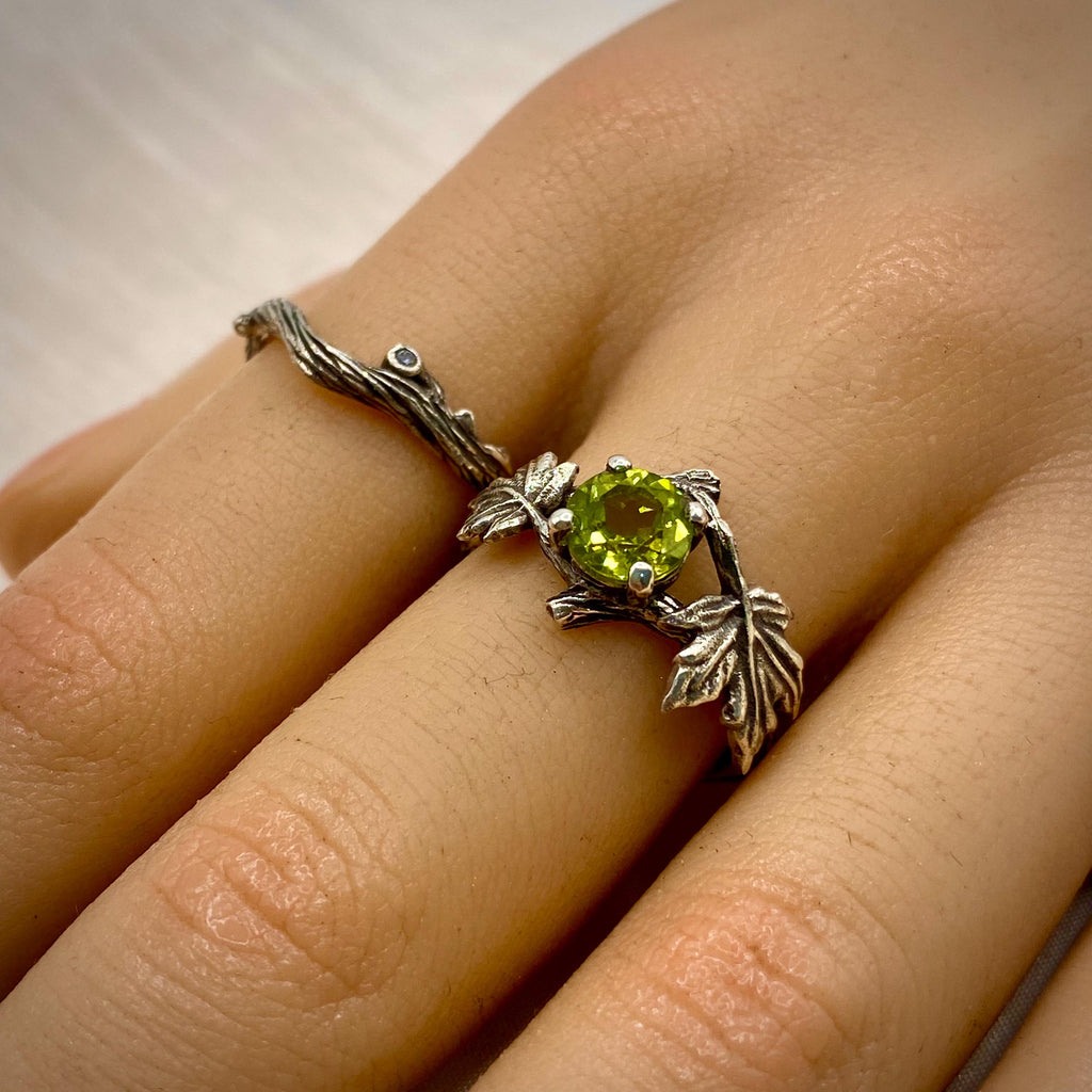 Peridot Sterling Silver Maple Leaf Ring