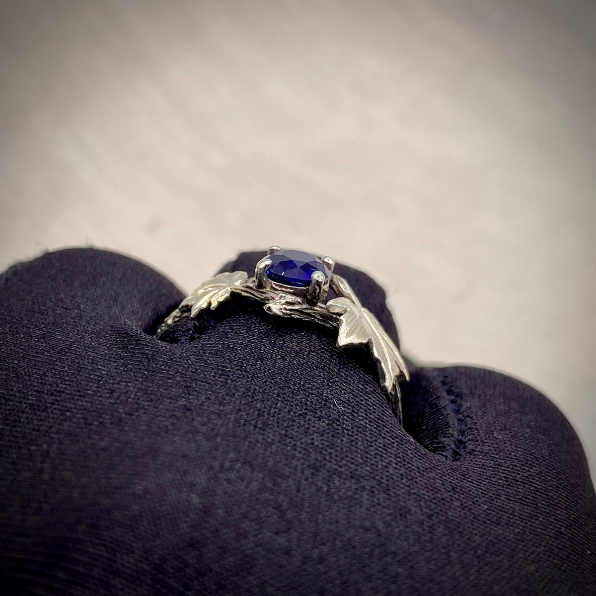 Sapphire Sterling Silver Maple Leaf Ring