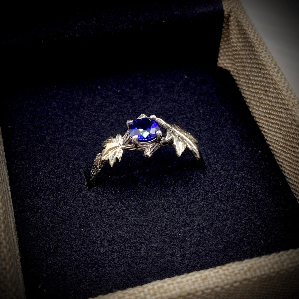 Sapphire Sterling Silver Maple Leaf Ring