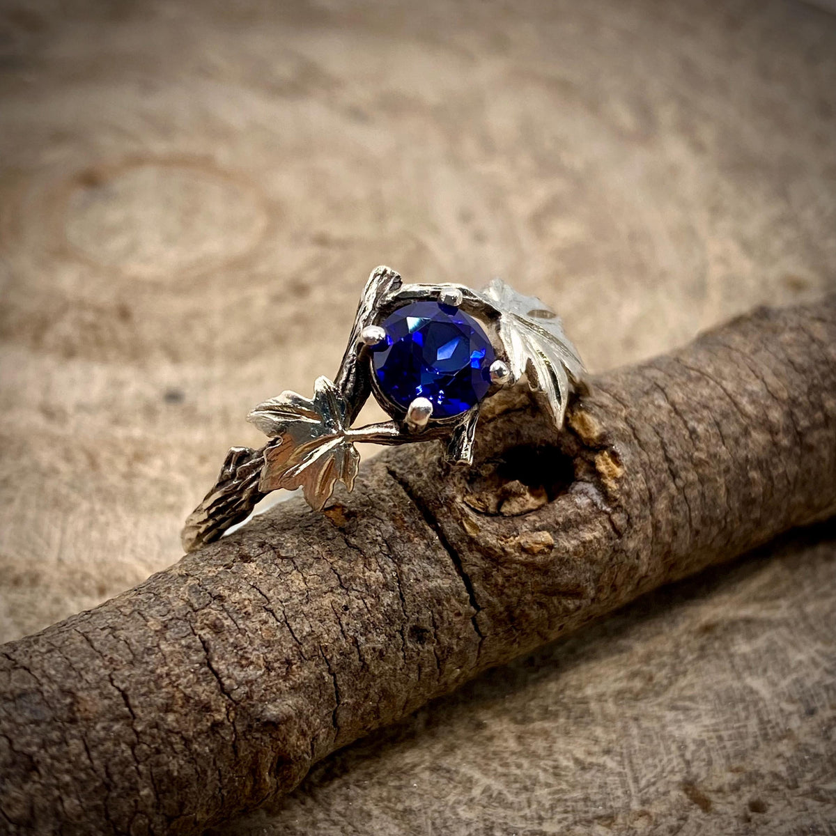 Sapphire Sterling Silver Maple Leaf Ring