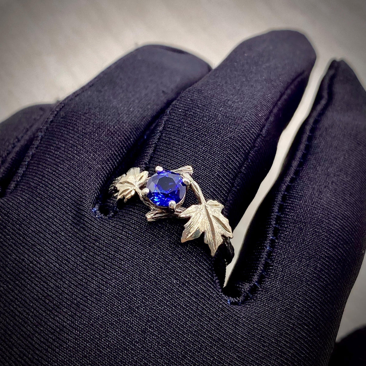 Sapphire Sterling Silver Maple Leaf Ring