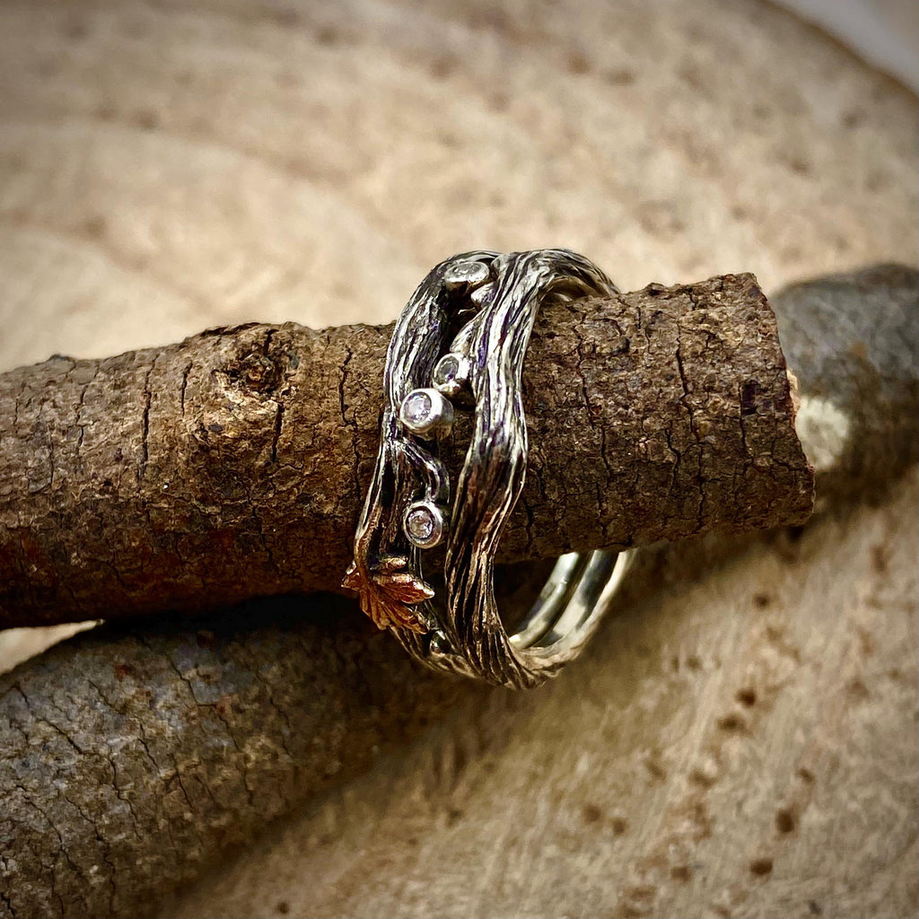 Zirconia Sterling Silver Maple Leaf Ring