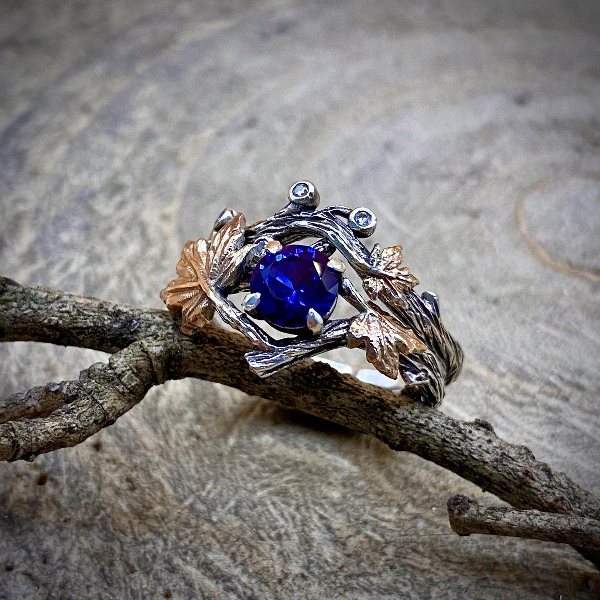 Sapphire Sterling Silver Maple Leaf Ring