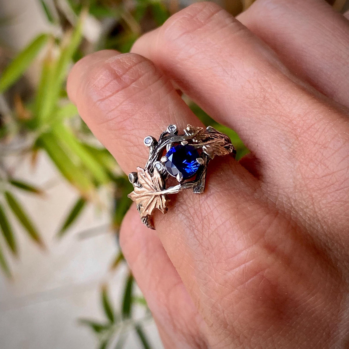 Sapphire Sterling Silver Maple Leaf Ring