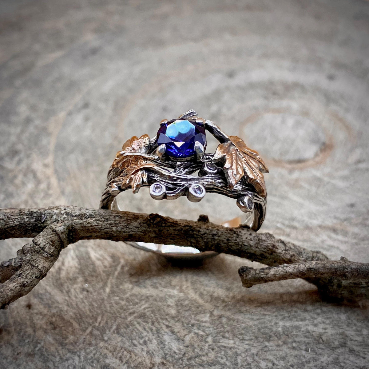 Sapphire Sterling Silver Maple Leaf Ring