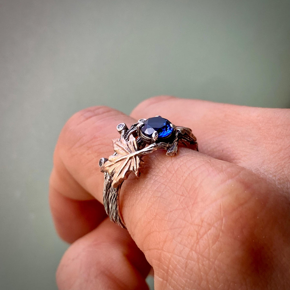 Sapphire Sterling Silver Maple Leaf Ring