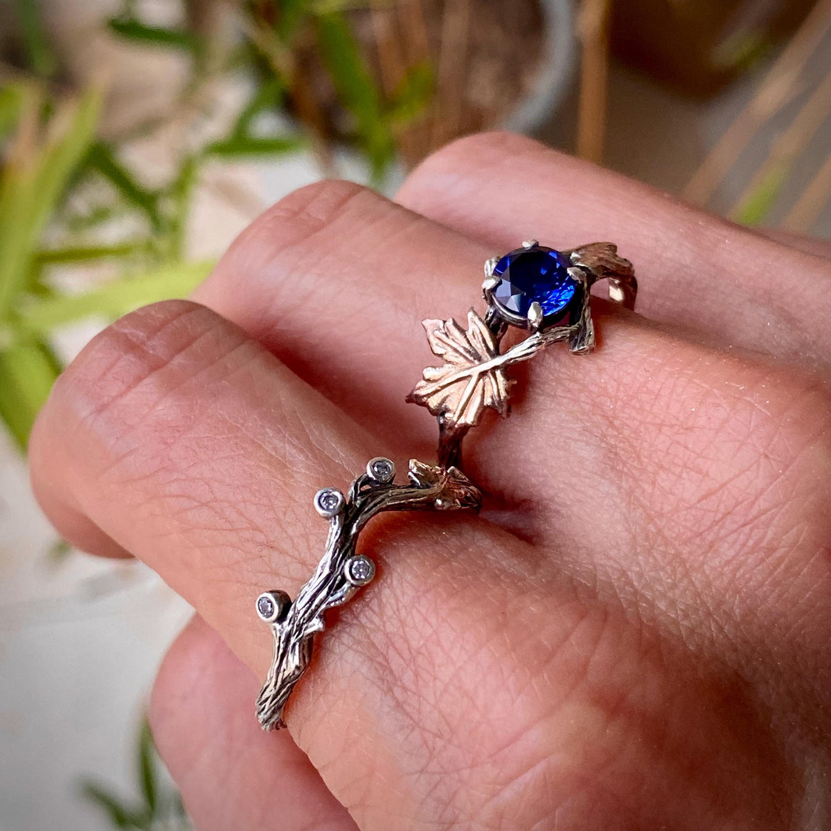 Sapphire Sterling Silver Maple Leaf Ring