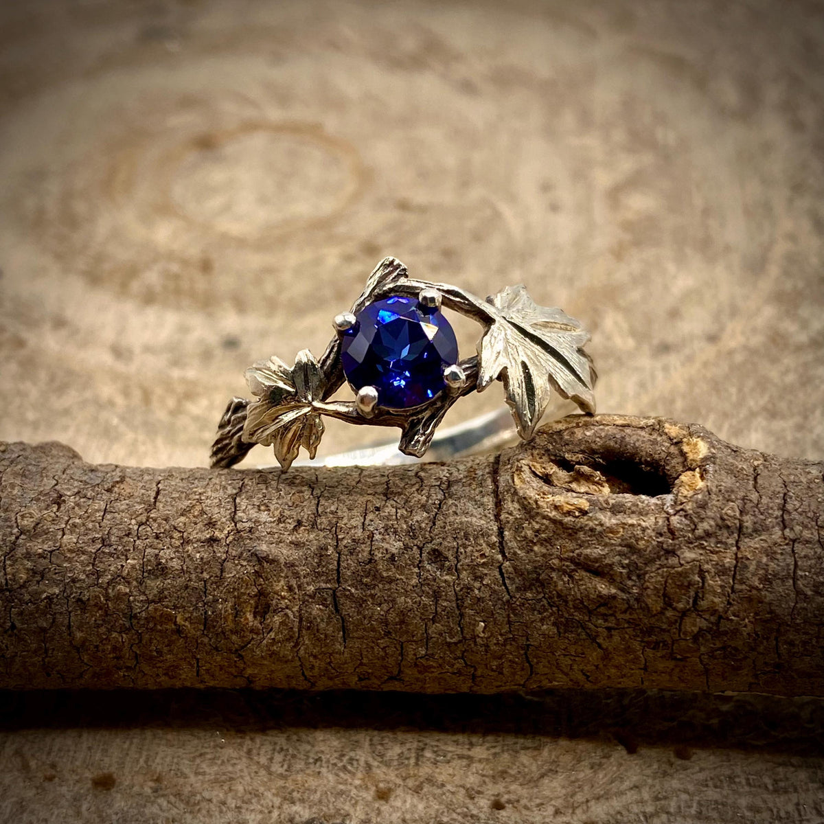 Sapphire Sterling Silver Maple Leaf Ring