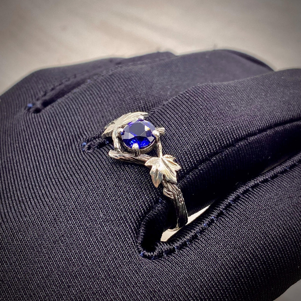Sapphire Sterling Silver Maple Leaf Ring