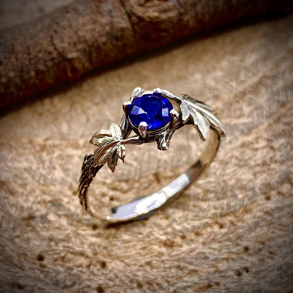 Sapphire Sterling Silver Maple Leaf Ring
