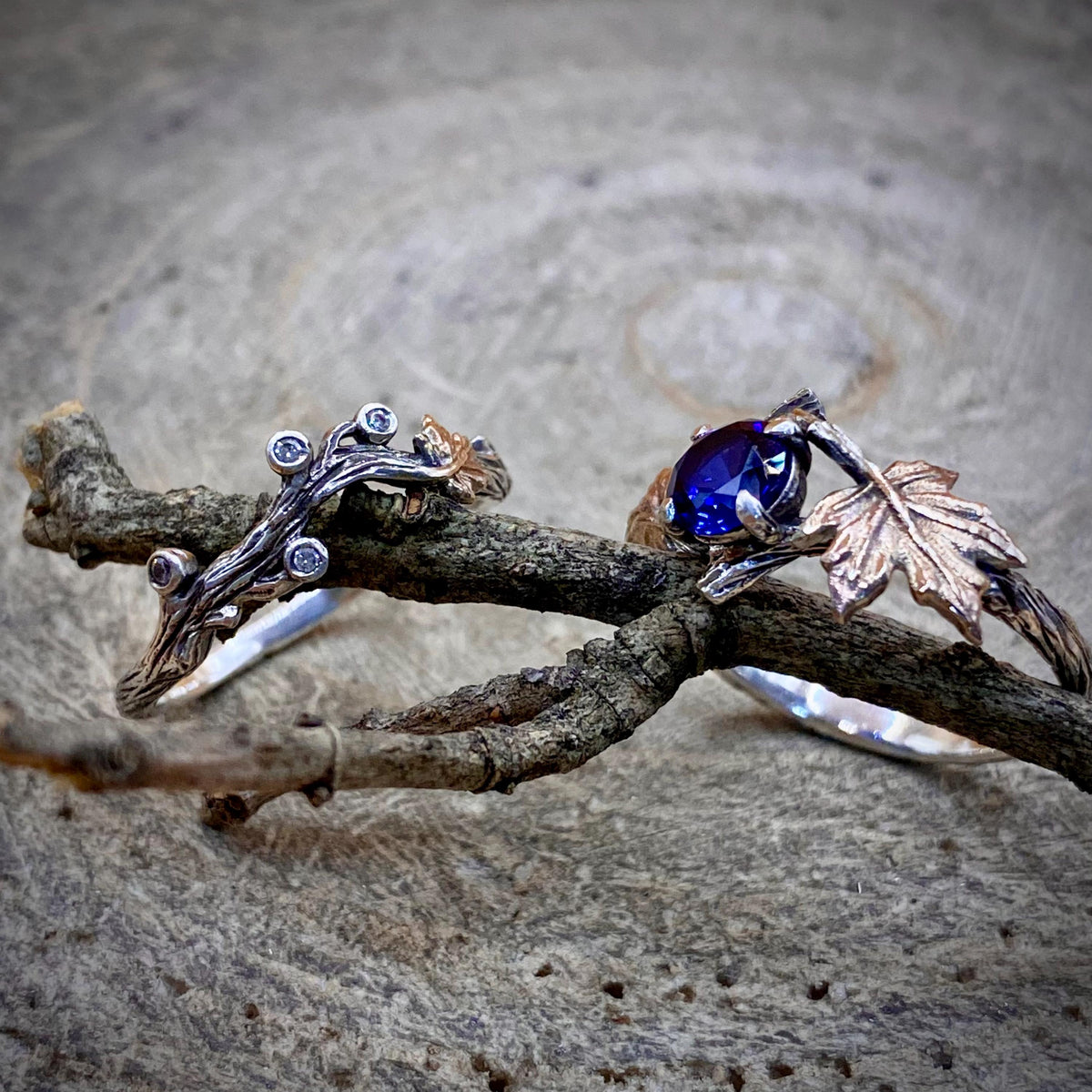 Sapphire Sterling Silver Maple Leaf Ring