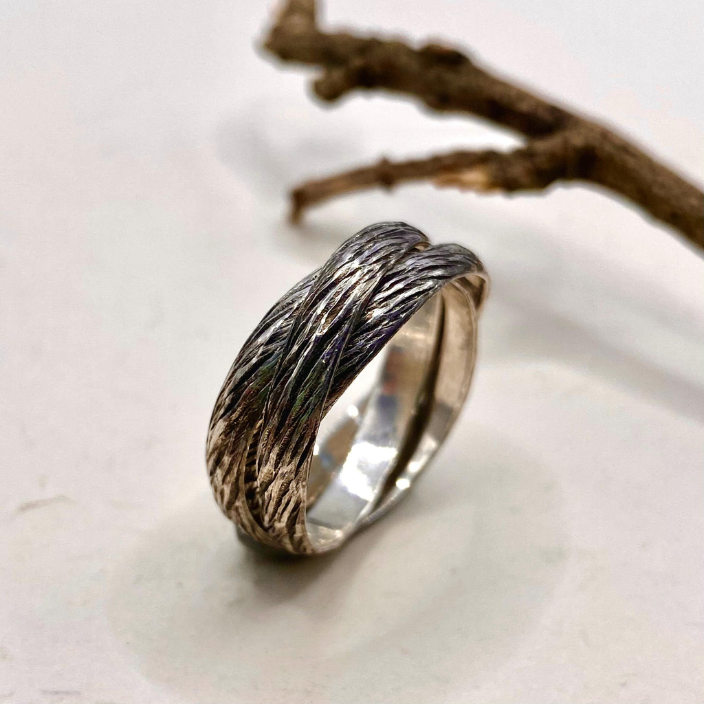 Moss Agate Sterling Silver Maple Leaf Ring Set