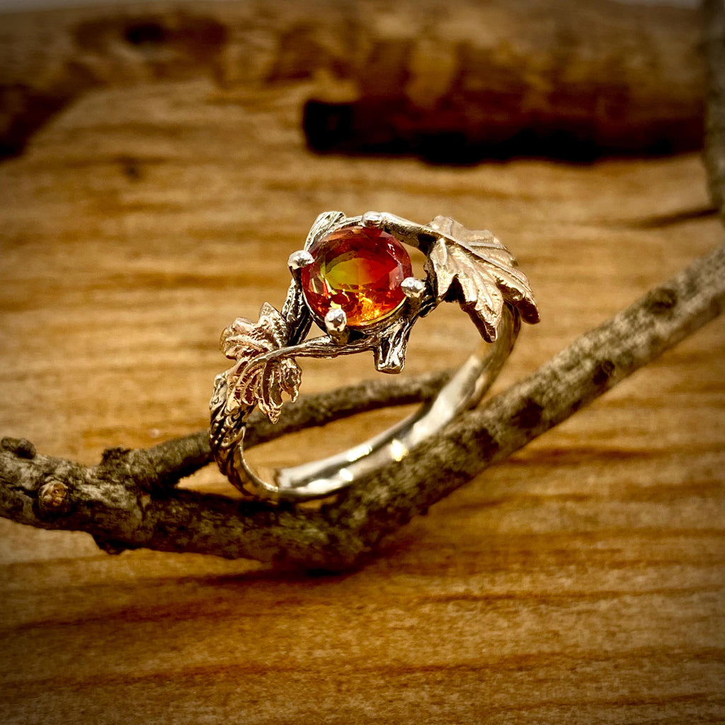 Watermelon Tourmaline Sterling Silver Maple Leaf Ring