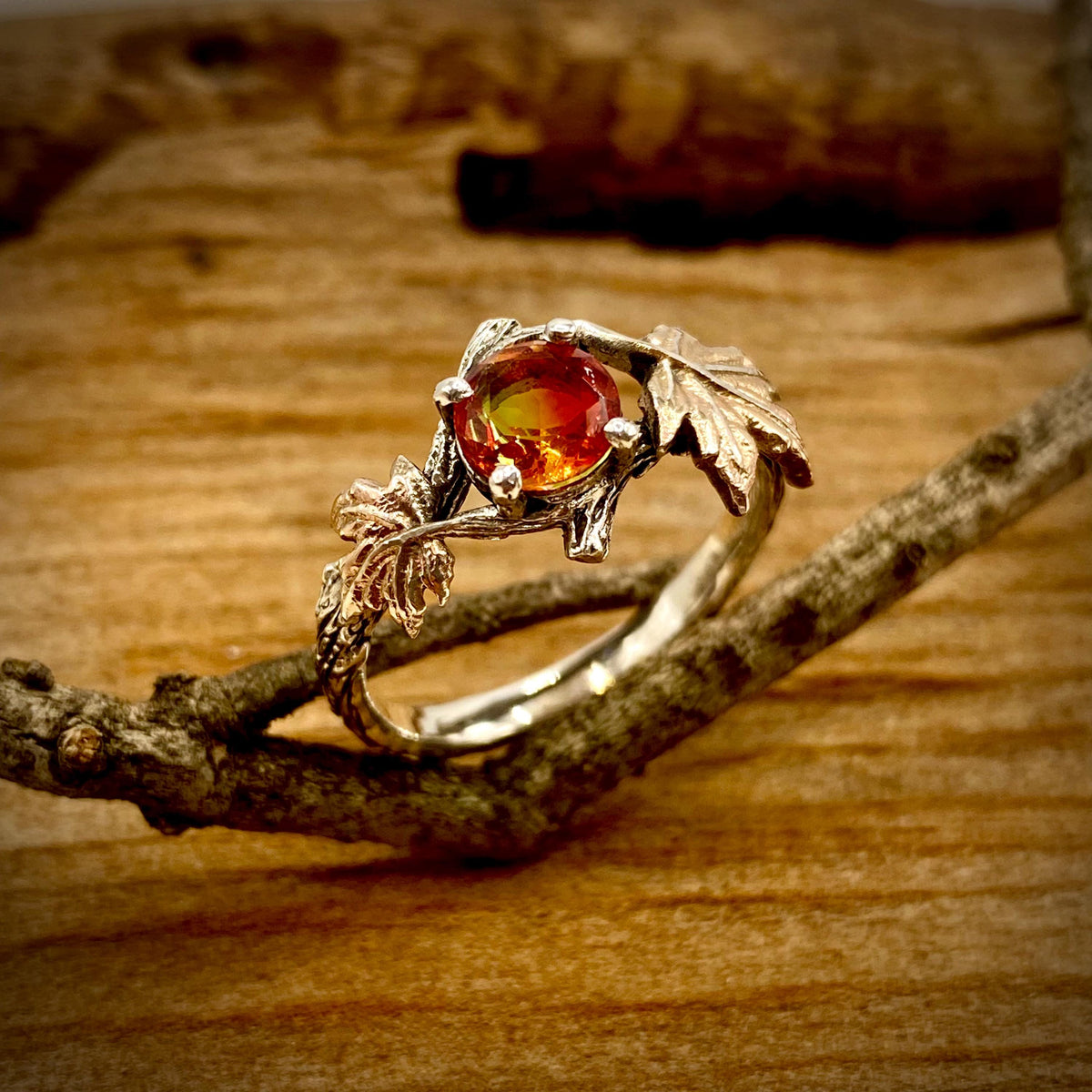 Watermelon Tourmaline Sterling Silver Maple Leaf Ring