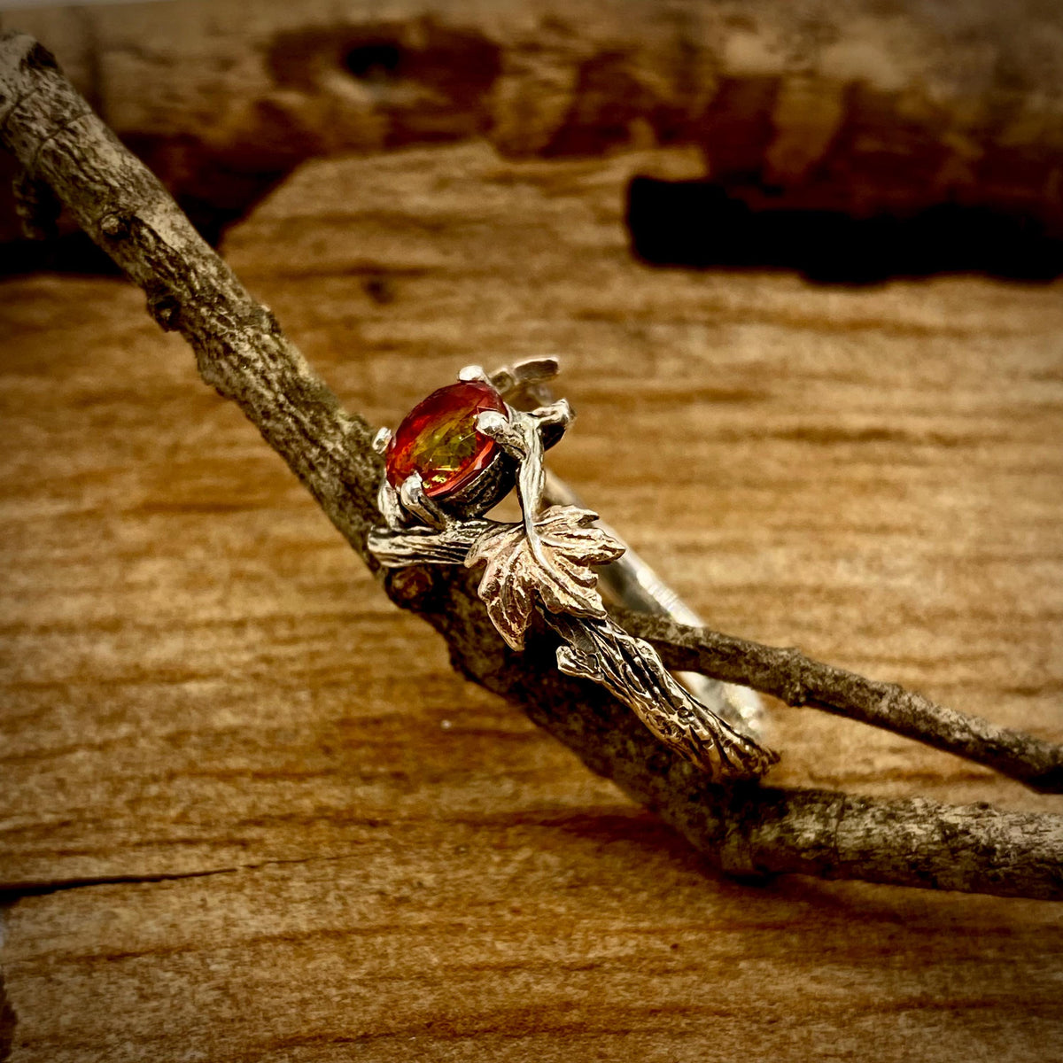Watermelon Tourmaline Sterling Silver Maple Leaf Ring