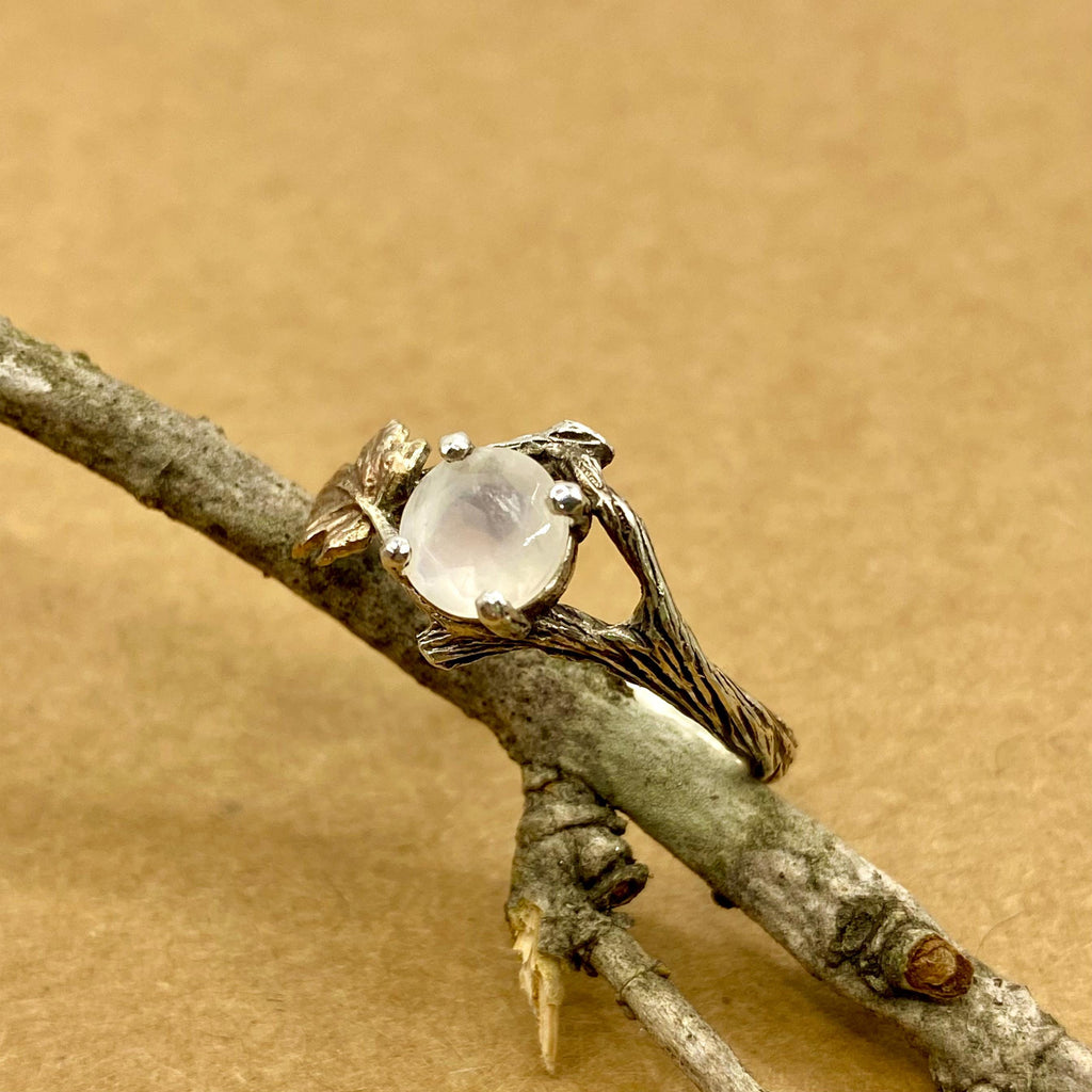 Moonstone Sterling Silver Maple Leaf Ring