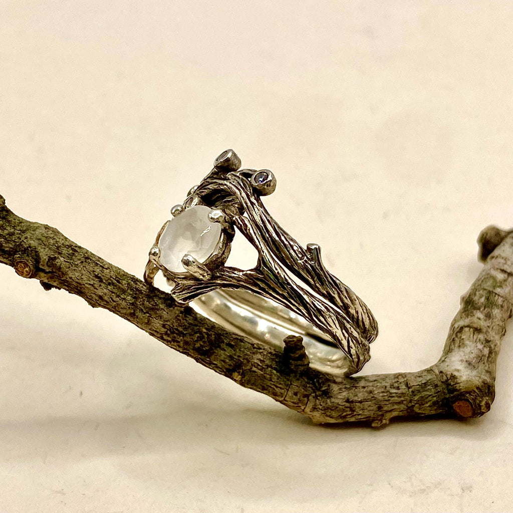 Moonstone Sterling Silver Maple Leaf Ring Set