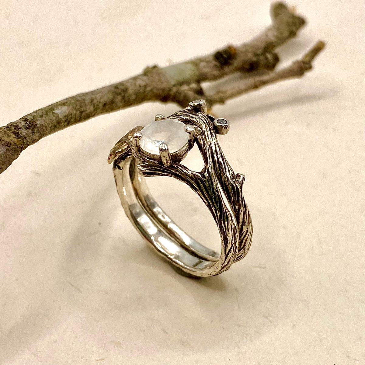 Moonstone Sterling Silver Maple Leaf Ring Set