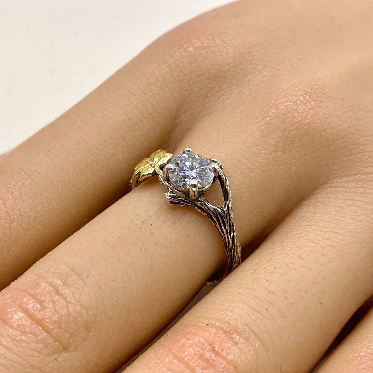 Moissanite Sterling Silver Maple Leaf Band
