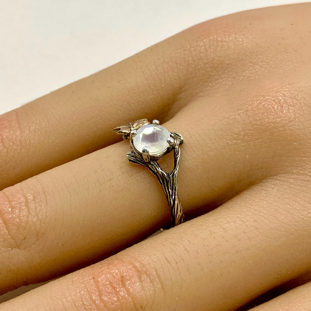 Moonstone Sterling Silver Maple Leaf Ring