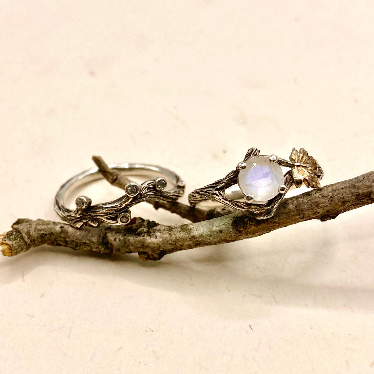 Moonstone Sterling Silver Maple Leaf Ring Set