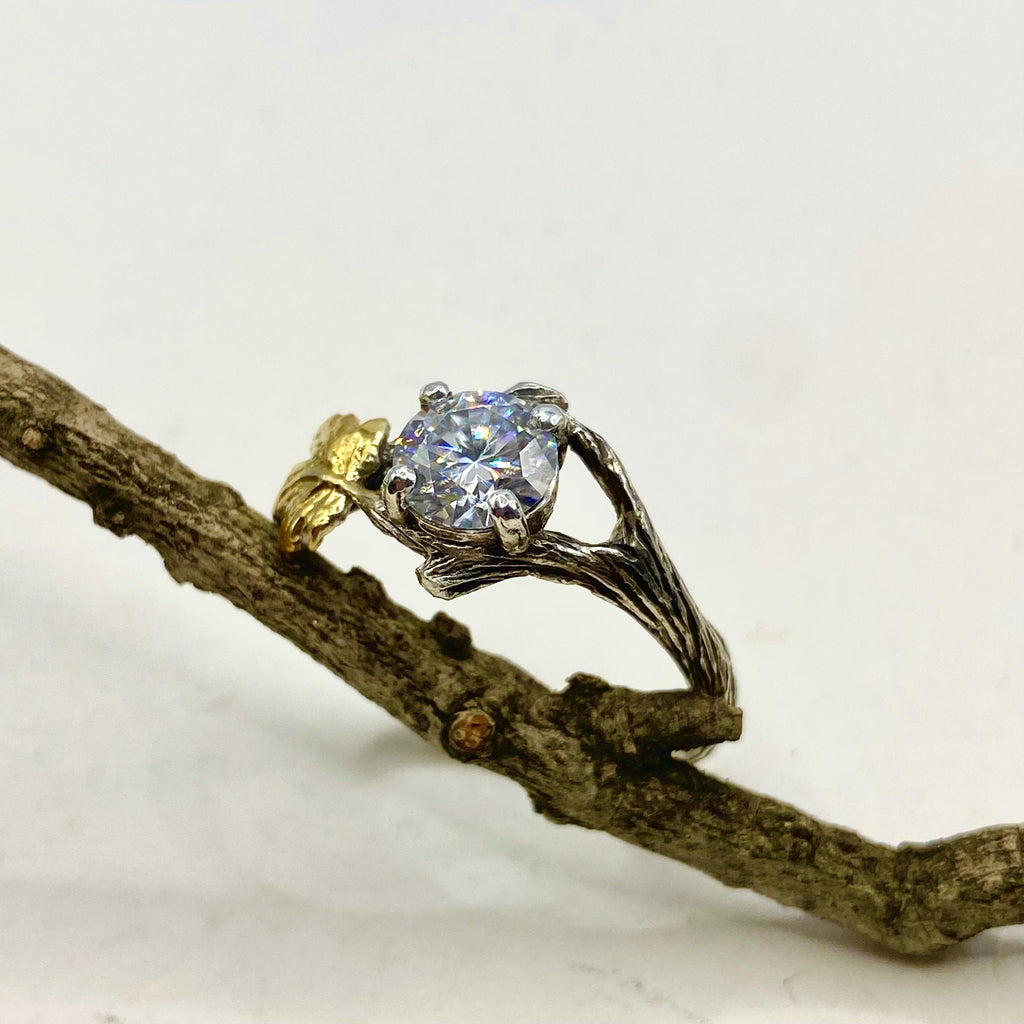 Moissanite Sterling Silver Maple Leaf Band