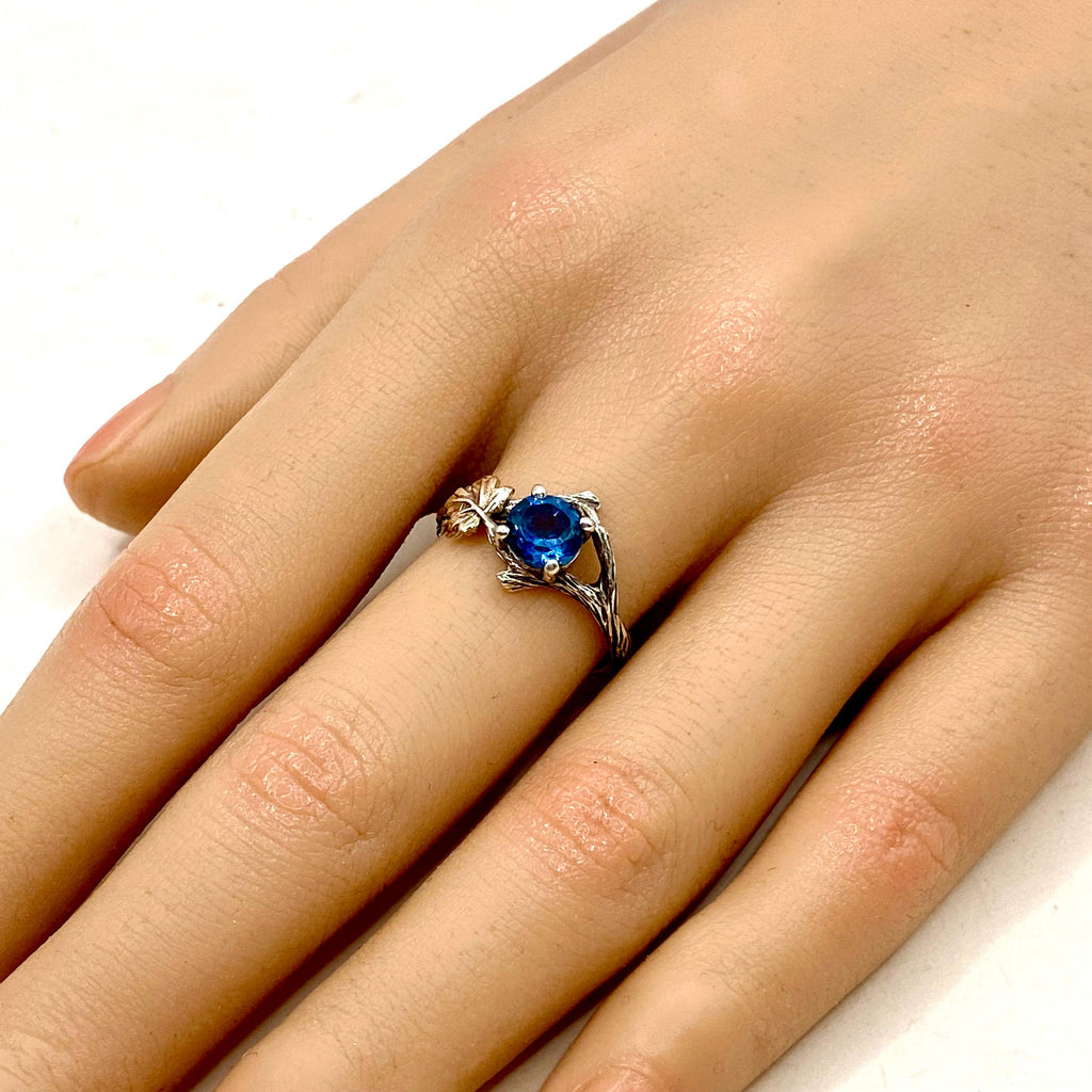 London Blue Topaz Sterling Silver Maple Leaf Ring