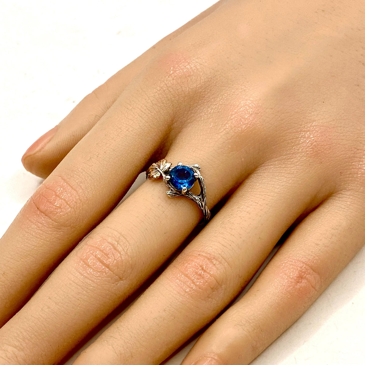 London Blue Topaz Sterling Silver Maple Leaf Ring