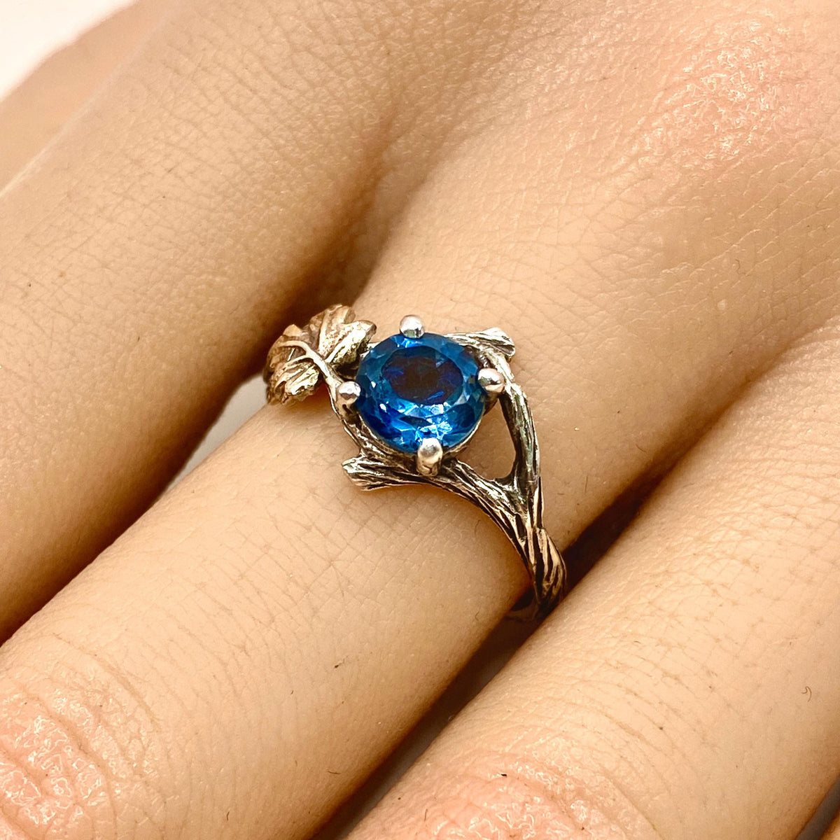 London Blue Topaz Sterling Silver Maple Leaf Ring