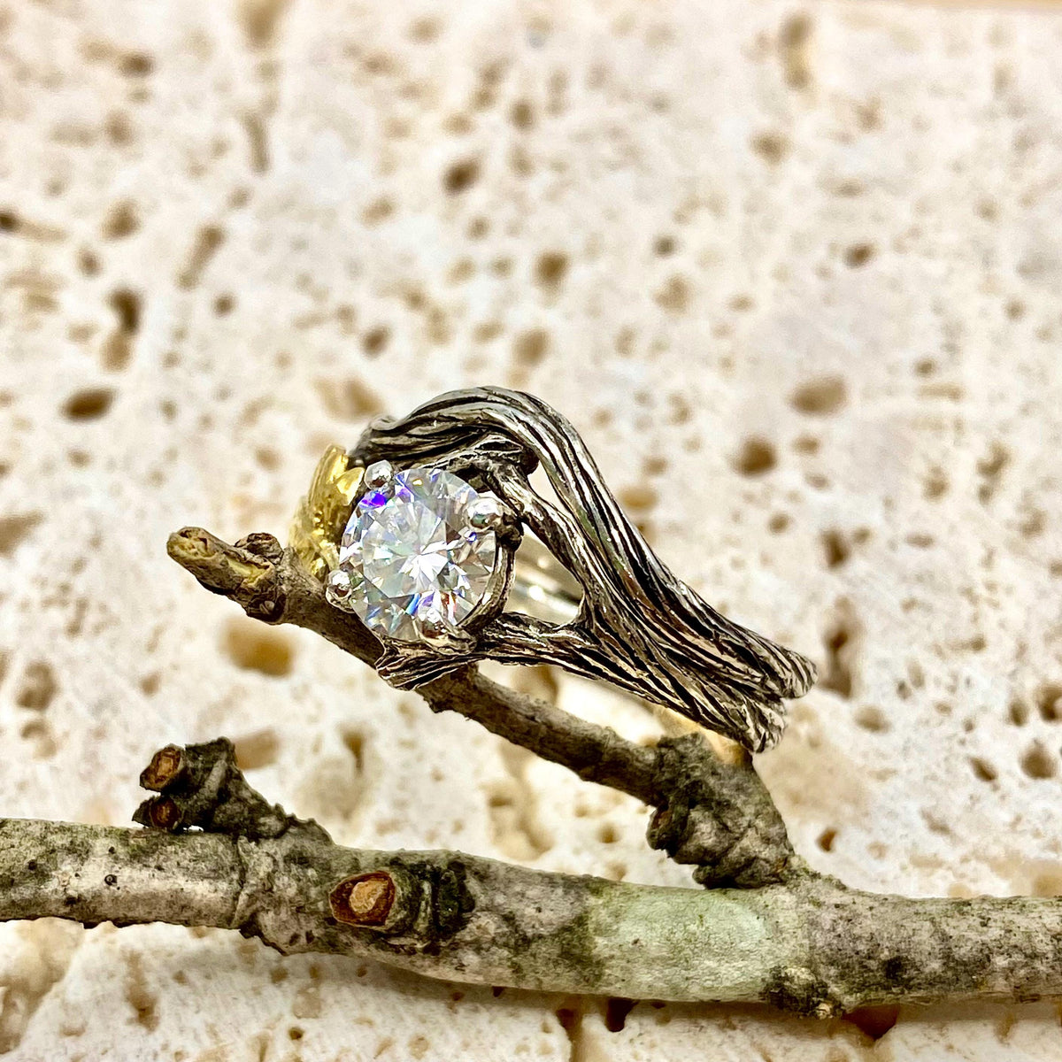 Moissanite Sterling Silver Maple Leaf Ring