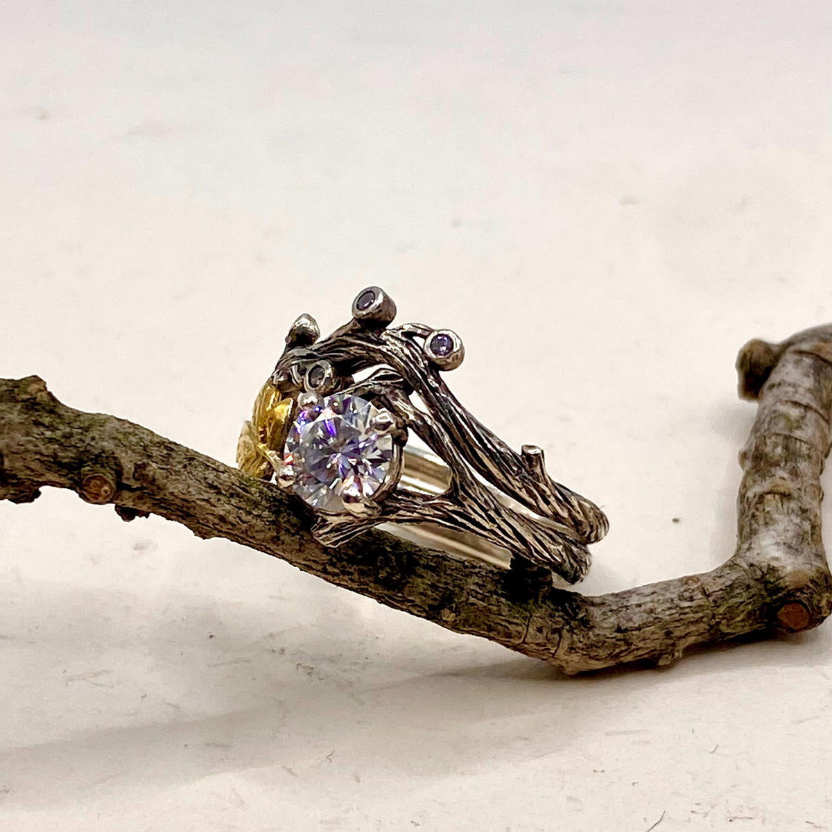 Moissanite Sterling Silver Maple Leaf Ring Set